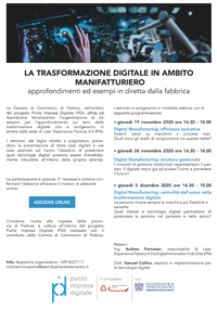 19-26 11 2020 e 03 12 2020 ciclo di webinar "La trasformazione digitale in ambito manifatturiero"