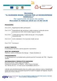 21 02 2018 Workshop gratuito “Il Business Model Canvas per le microimprese femminili”