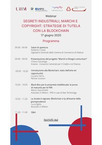 17 06 2020 Webinar gratuito "Segreti industriali, marchi e copyright: strategie  di tutela con la Blockchain"