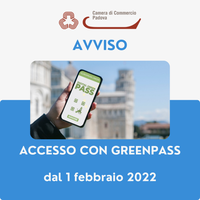 Dal 1 febbraio 2022 necessario greenpass per accedere agli uffici e sportelli camerali