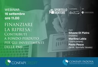 16 09 2021 Finanziare la Ripresa - Contributi a fondo perduto per gli investimenti delle PMI